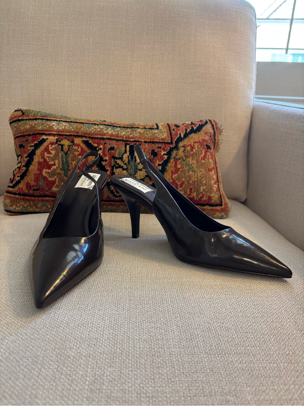 Gianni Bini Chocolate Brown Patent Pointed Slingback Heels